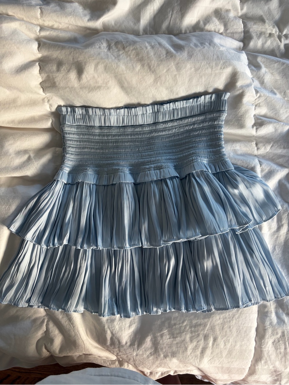 The Reset Light Blue Tiered Mini Skirt with Smocked Waist